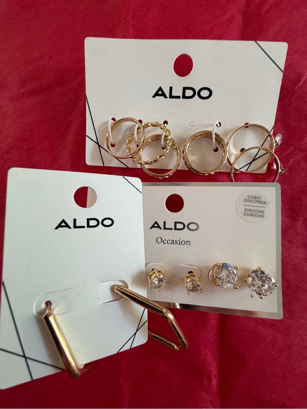 ALDO Gold-Tone Earring and One size Ring Set with Clear Stones
